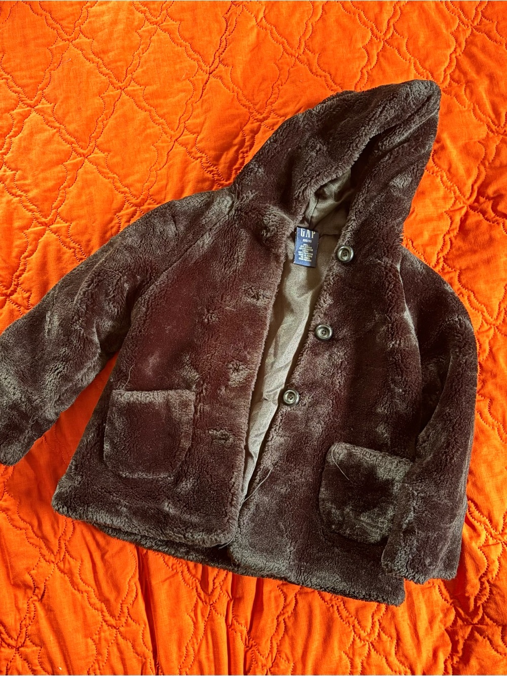 GAP Kids Hooded Faux Fur Jacket in Black XXS